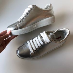 Prada Woman’s Sneakers Metallic Silver 38.5